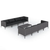 9 Piece Garden Lounge Set with Cushions Poly Rattan Dark Grey - Front View