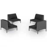 4 Piece Garden Lounge Set with Cushions Poly Rattan Dark Grey - Front View