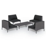 5 Piece Garden Lounge Set with Cushions Poly Rattan Dark Grey - Front View