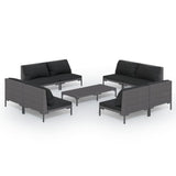 9 Piece Garden Lounge Set with Cushions Poly Rattan Dark Grey - Front View
