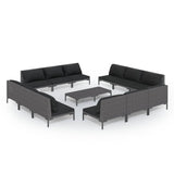 13 Piece Garden Lounge Set with Cushions Poly Rattan Dark Grey - Front View