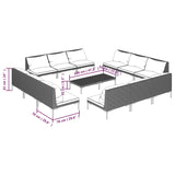 13 Piece Garden Lounge Set with Cushions Poly Rattan Dark Grey - Close-Up Angle