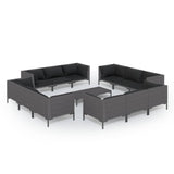13 Piece Garden Lounge Set with Cushions Poly Rattan Dark Grey - Front View
