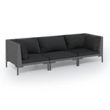 3 Piece Garden Lounge Set with Cushions Poly Rattan Dark Grey - Front View