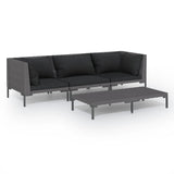 4 Piece Garden Lounge Set with Cushions Poly Rattan Dark Grey - Front View