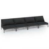 4 Piece Garden Lounge Set with Cushions Poly Rattan Dark Grey - Front View