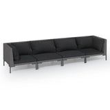 4 Piece Garden Lounge Set with Cushions Poly Rattan Dark Grey - Front View