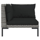 5 Piece Garden Lounge Set with Cushions Poly Rattan Dark Grey - Rear View