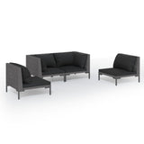 4 Piece Garden Lounge Set with Cushions Poly Rattan Dark Grey - Front View