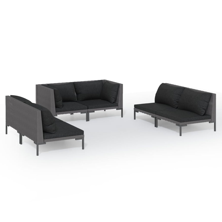 6 Piece Garden Lounge Set with Cushions Poly Rattan Dark Grey