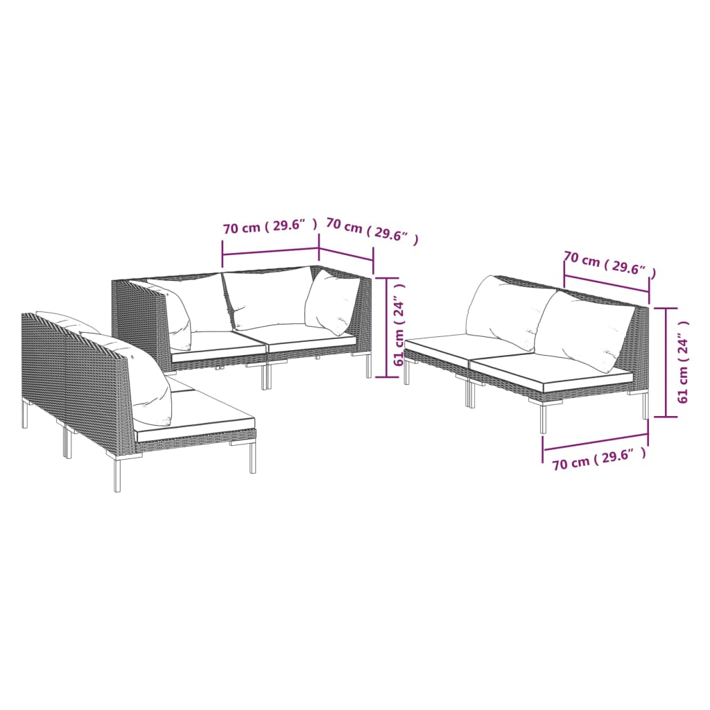 6 Piece Garden Lounge Set with Cushions Poly Rattan Dark Grey