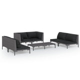 7 Piece Garden Lounge Set with Cushions Poly Rattan Dark Grey - Front View