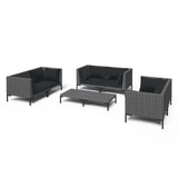7 Piece Garden Lounge Set with Cushions Poly Rattan Dark Grey - Front View