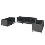 7 Piece Garden Lounge Set with Cushions Poly Rattan Dark Grey - Front View