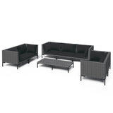 8 Piece Garden Lounge Set with Cushions Poly Rattan Dark Grey - Front View