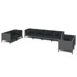 8 Piece Garden Lounge Set with Cushions Poly Rattan Dark Grey - Front View