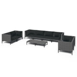 9 Piece Garden Lounge Set with Cushions Poly Rattan Dark Grey - Front View