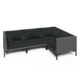4 Piece Garden Lounge Set with Cushions Poly Rattan Dark Grey - Front View