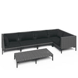 6 Piece Garden Lounge Set with Cushions Poly Rattan Dark Grey - Front View