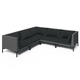 5 Piece Garden Lounge Set with Cushions Poly Rattan Dark Grey - Front View