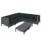 6 Piece Garden Lounge Set with Cushions Poly Rattan Dark Grey - Front View