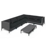 7 Piece Garden Lounge Set with Cushions Poly Rattan Dark Grey - Front View