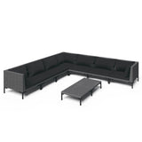 8 Piece Garden Lounge Set with Cushions Poly Rattan Dark Grey - Front View