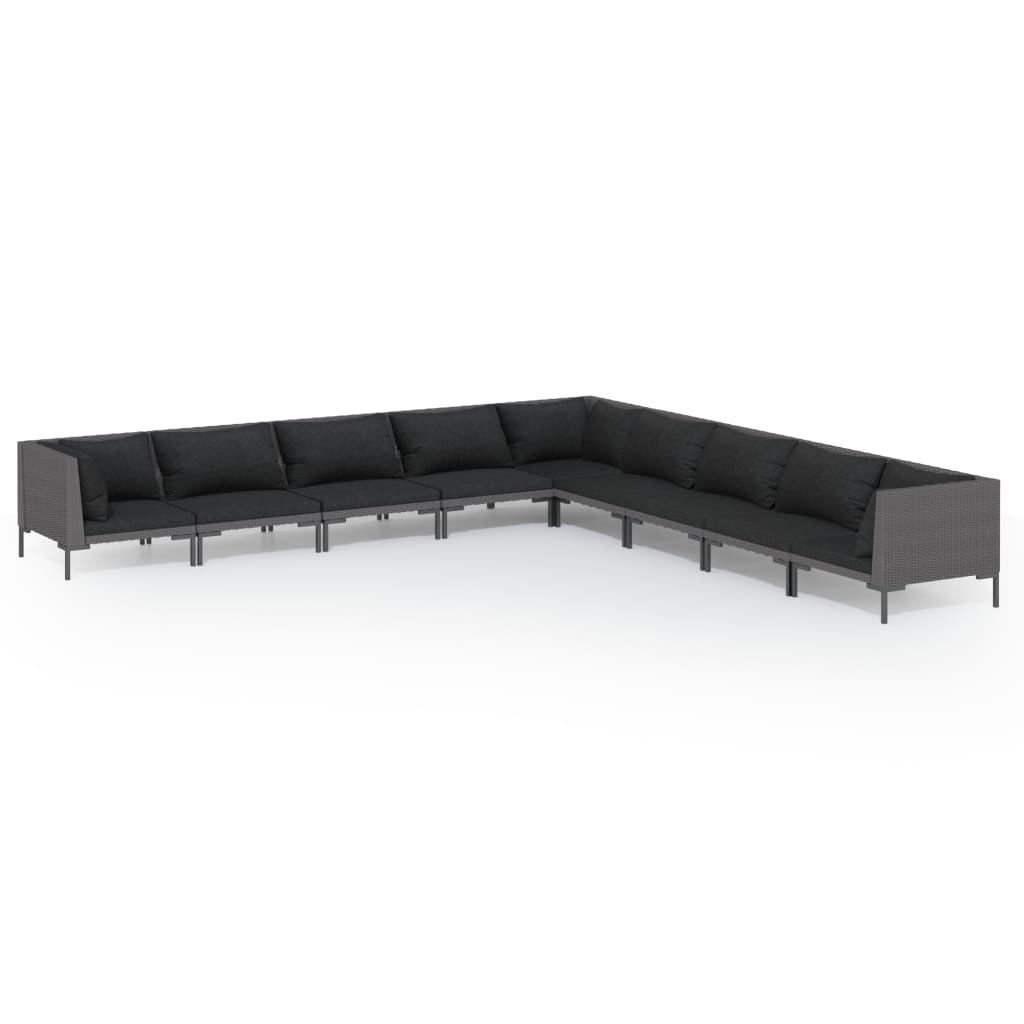 9 Piece Garden Lounge Set with Cushions Poly Rattan Dark Grey