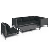 6 Piece Garden Lounge Set with Cushions Poly Rattan Dark Grey - Front View