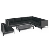 8 Piece Garden Lounge Set with Cushions Poly Rattan Dark Grey - Front View