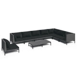 9 Piece Garden Lounge Set with Cushions Poly Rattan Dark Grey - Front View