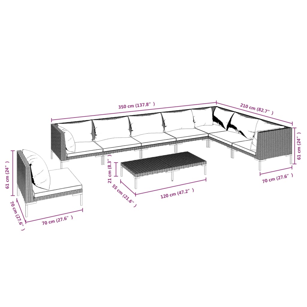 9 Piece Garden Lounge Set with Cushions Poly Rattan Dark Grey