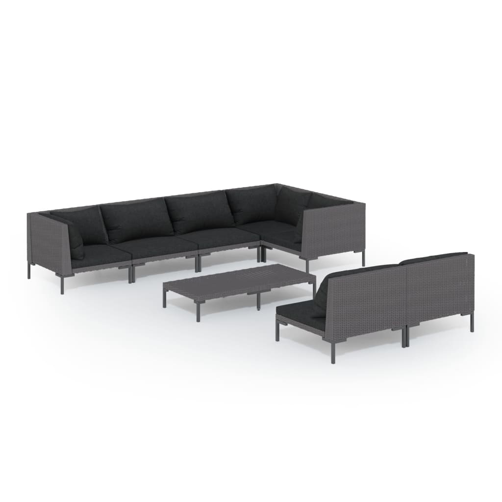 8 Piece Garden Lounge Set with Cushions Poly Rattan Dark Grey