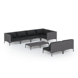 8 Piece Garden Lounge Set with Cushions Poly Rattan Dark Grey - Front View