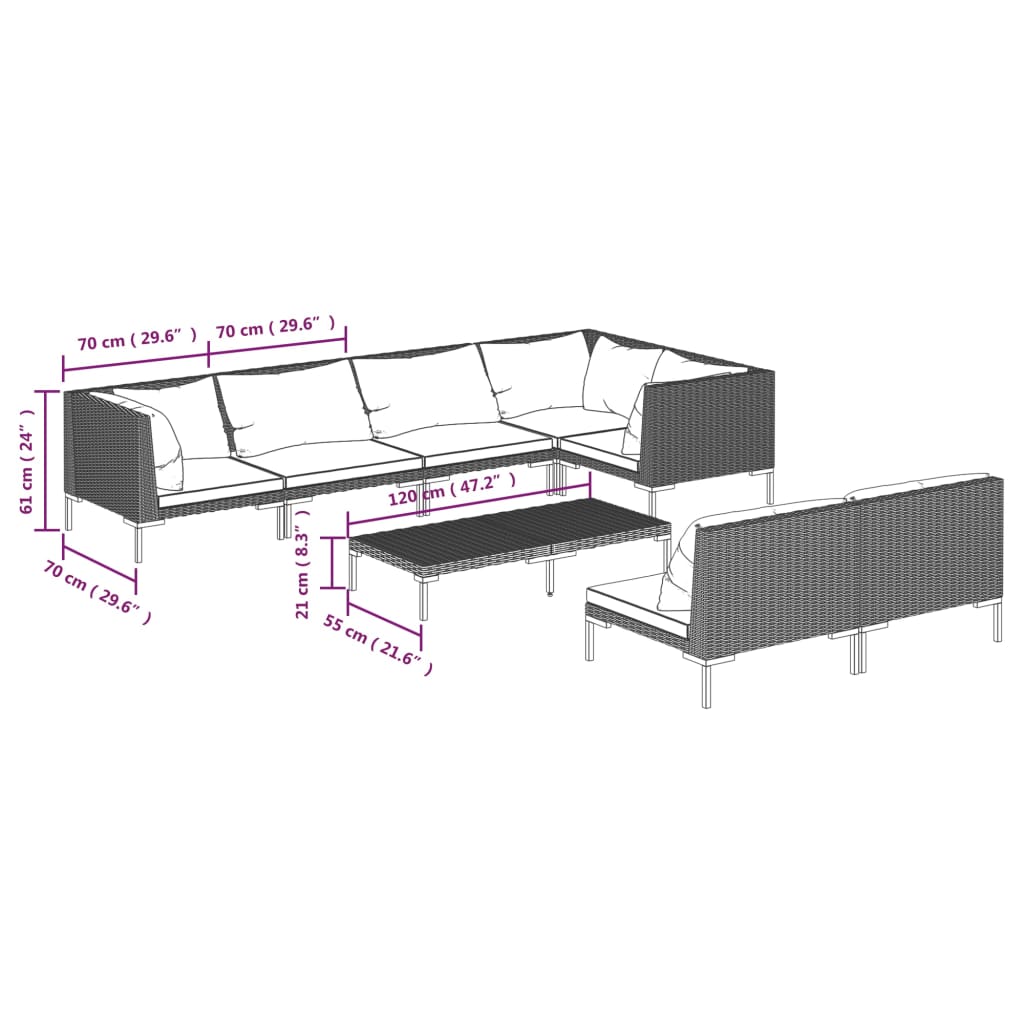 8 Piece Garden Lounge Set with Cushions Poly Rattan Dark Grey