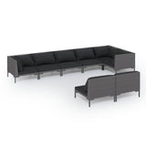 8 Piece Garden Lounge Set with Cushions Poly Rattan Dark Grey - Front View