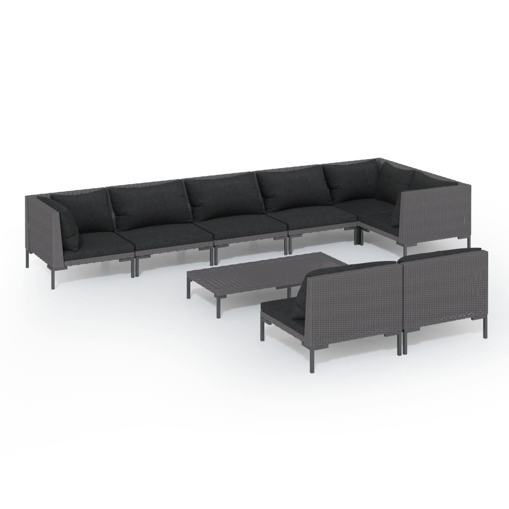 9 Piece Garden Lounge Set with Cushions Poly Rattan Dark Grey