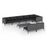 9 Piece Garden Lounge Set with Cushions Poly Rattan Dark Grey - Front View