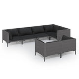 7 Piece Garden Lounge Set with Cushions Poly Rattan Dark Grey - Front View