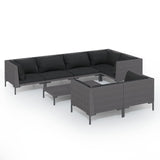 8 Piece Garden Lounge Set with Cushions Poly Rattan Dark Grey - Front View