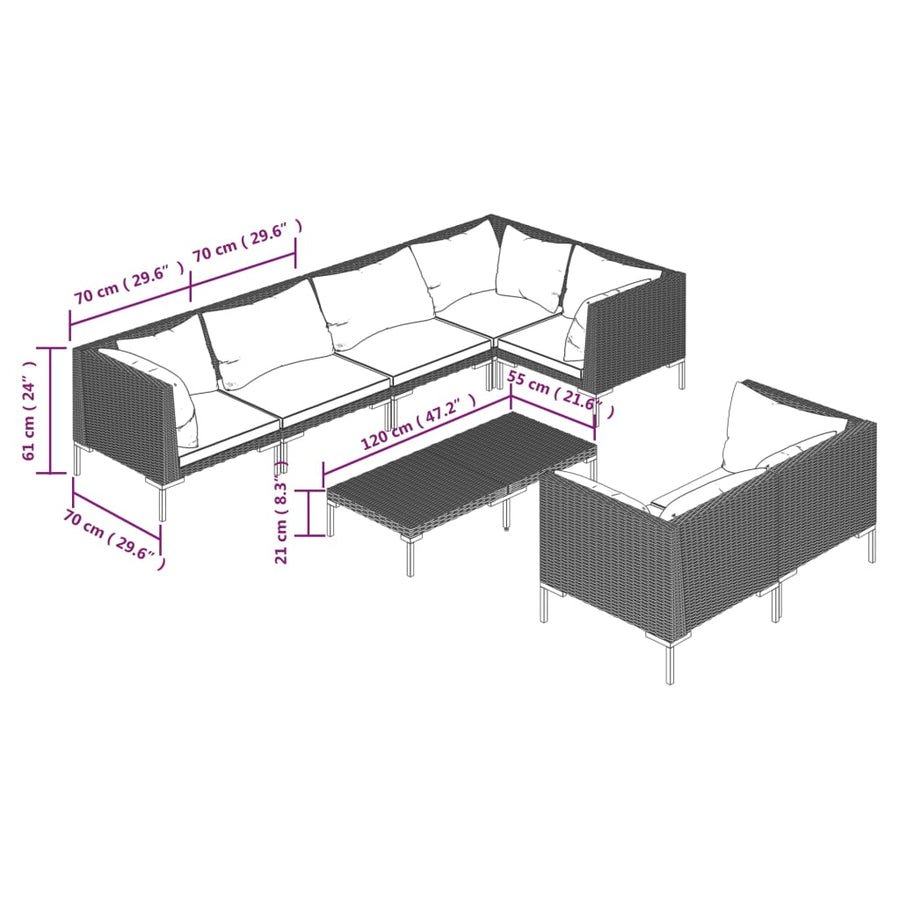 8 Piece Garden Lounge Set with Cushions Poly Rattan Dark Grey