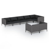 8 Piece Garden Lounge Set with Cushions Poly Rattan Dark Grey - Front View