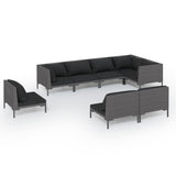 8 Piece Garden Lounge Set with Cushions Poly Rattan Dark Grey - Front View