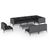 9 Piece Garden Lounge Set with Cushions Poly Rattan Dark Grey - Front View