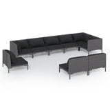 9 Piece Garden Lounge Set with Cushions Poly Rattan Dark Grey - Front View