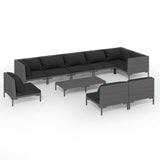 10 Piece Garden Lounge Set with Cushions Poly Rattan Dark Grey