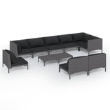 10 Piece Garden Lounge Set with Cushions Poly Rattan Dark Grey - Front View