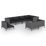 8 Piece Garden Lounge Set with Cushions Poly Rattan Dark Grey - Front View