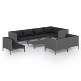 9 Piece Garden Lounge Set with Cushions Poly Rattan Dark Grey - Front View