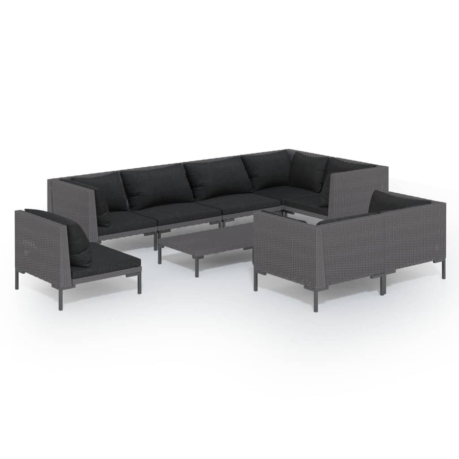 9 Piece Garden Lounge Set with Cushions Poly Rattan Dark Grey